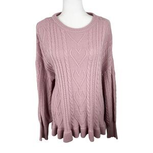 Andree by Unit Sweater Women Small Pink Pullover Oversize Long Sleeve Heart Knit